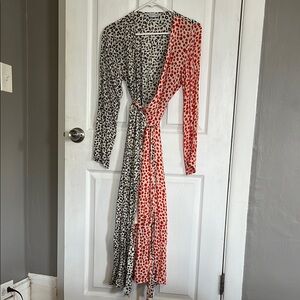 Modcloth Red and Black Long Sleeve V-Neck Sheath Dress